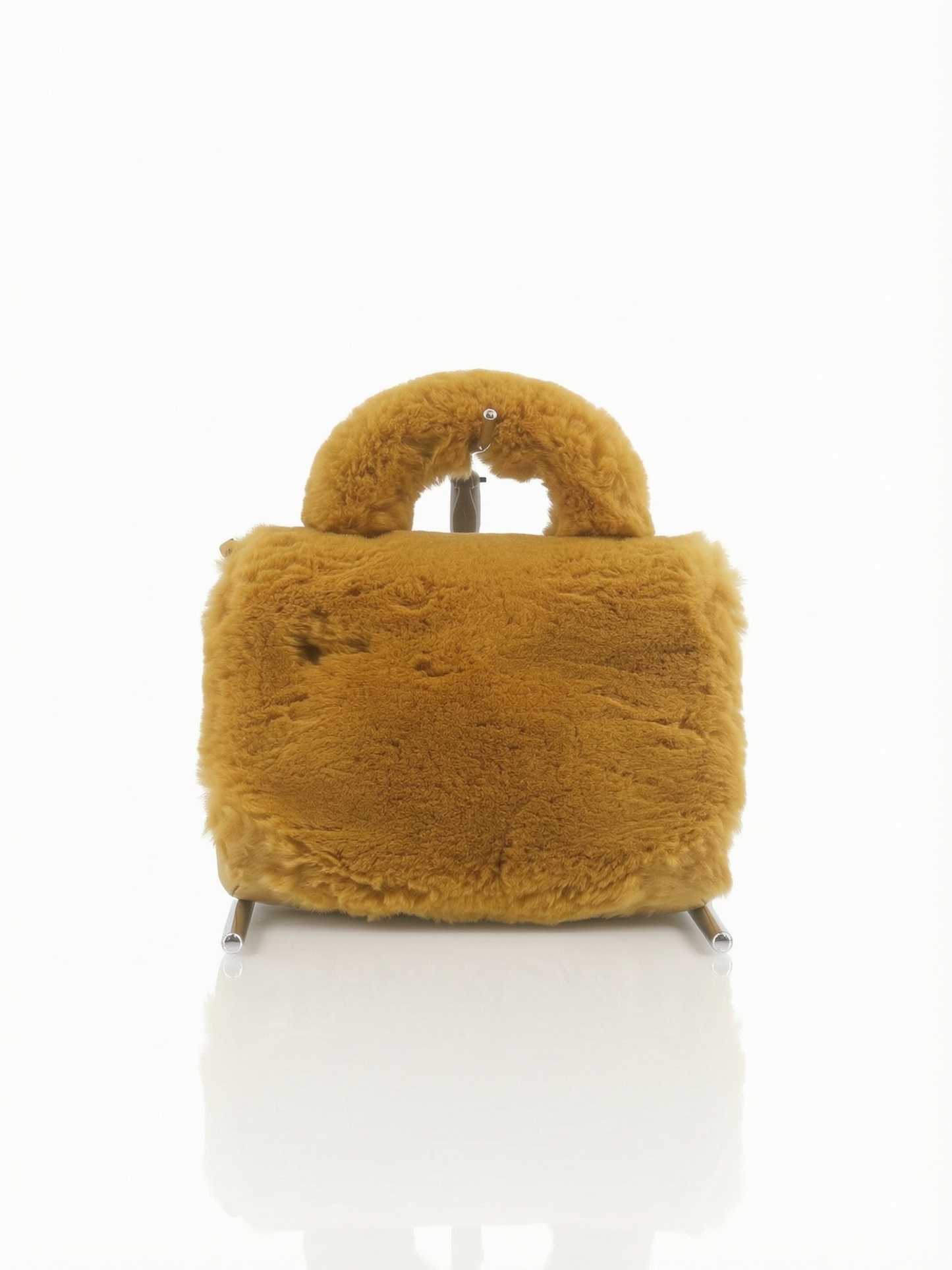 Chanel Shearling Flap Top Handle Bag / Mustard