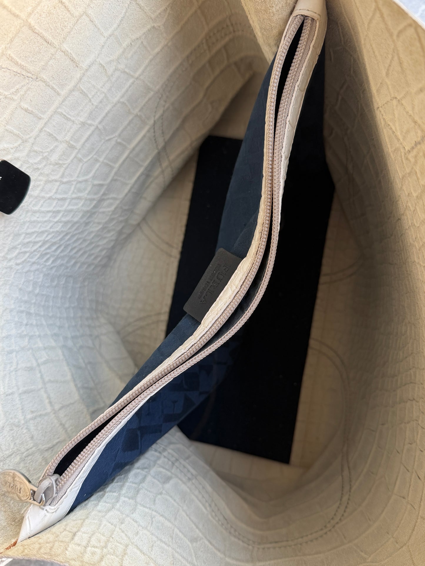 Furla Croc-Embossed Leather Tote Bag / White