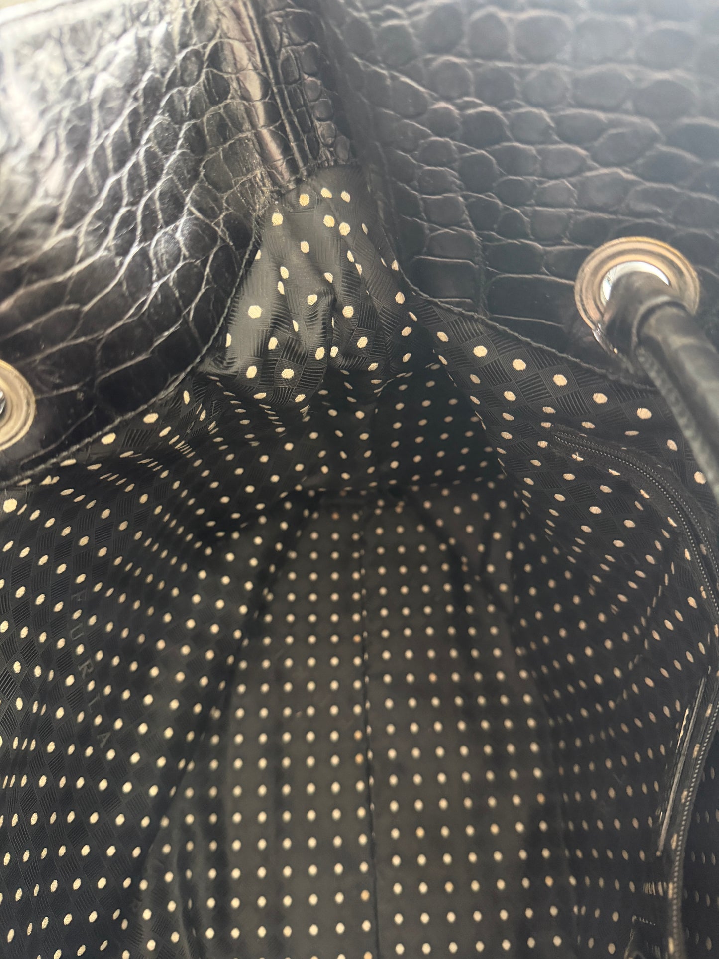 Furla Croc-Embossed Leather Bucket Bag / Black