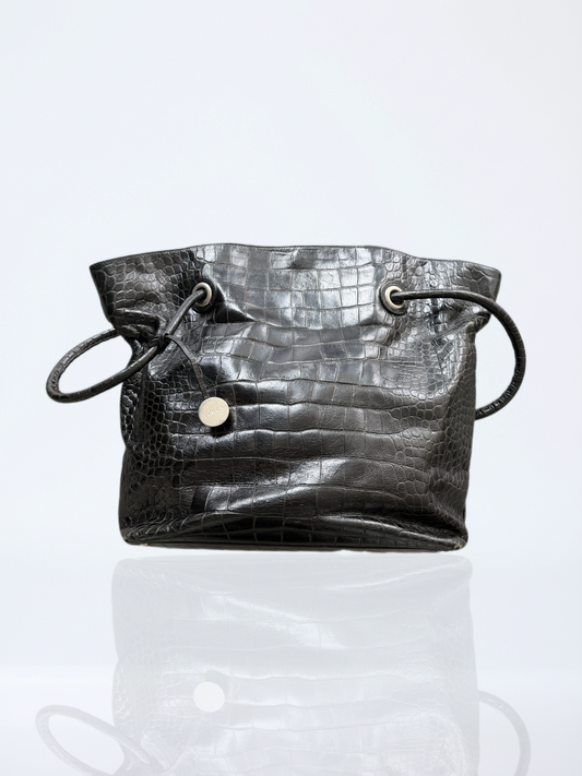 Furla Croc-Embossed Leather Bucket Bag / Black