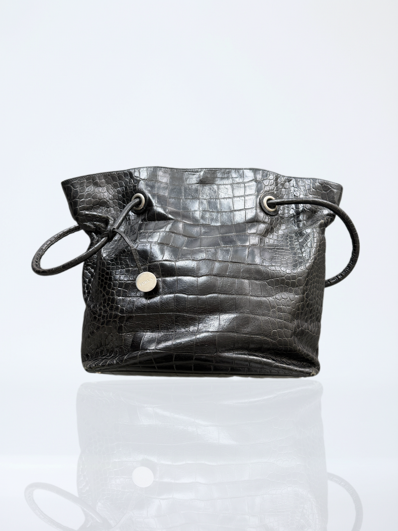 Furla Croc-Embossed Leather Bucket Bag / Black