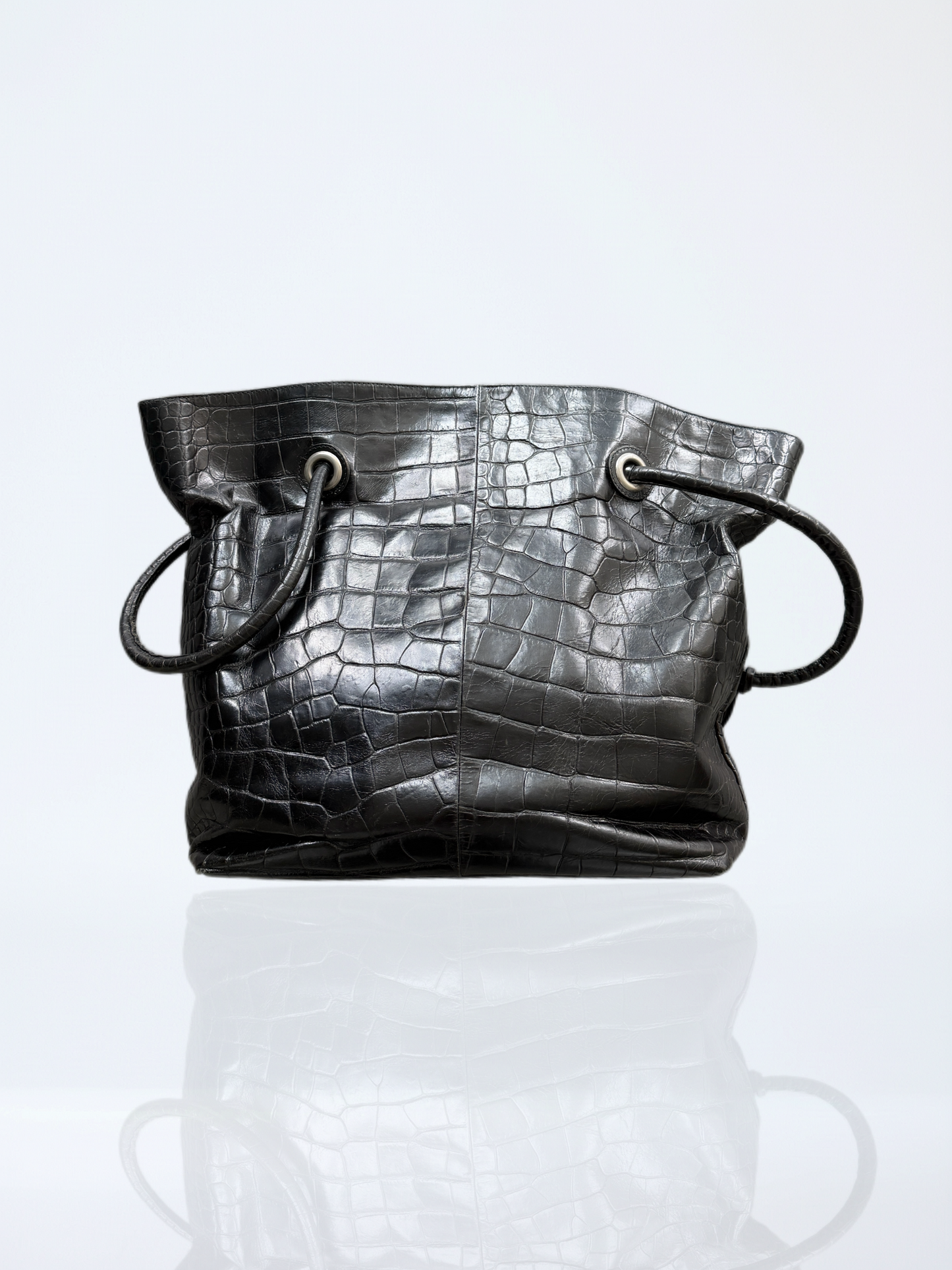 Furla Croc-Embossed Leather Bucket Bag / Black