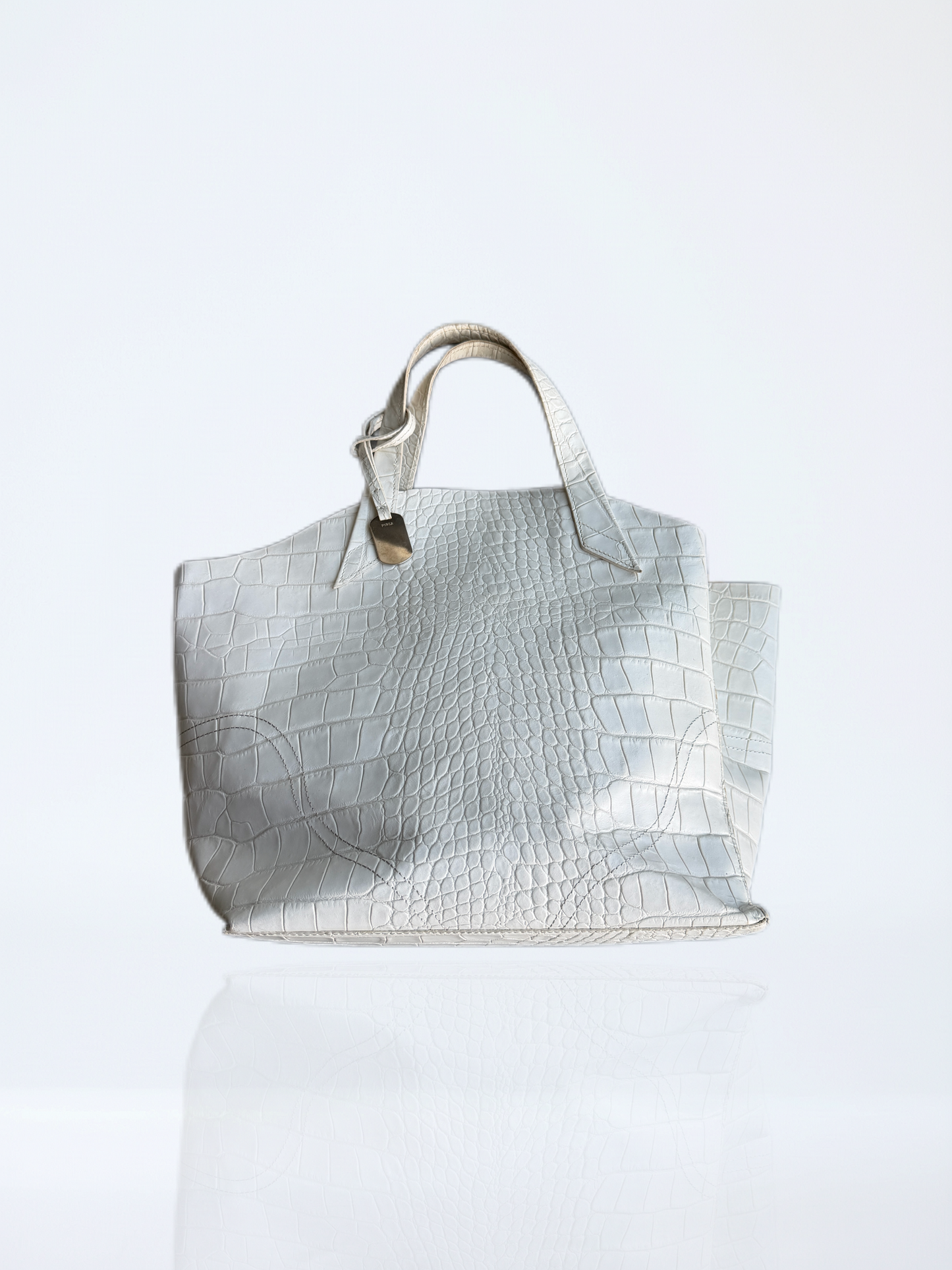 Furla Croc-Embossed Leather Tote Bag / White