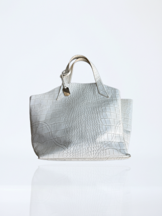 Furla Croc-Embossed Leather Tote Bag / White