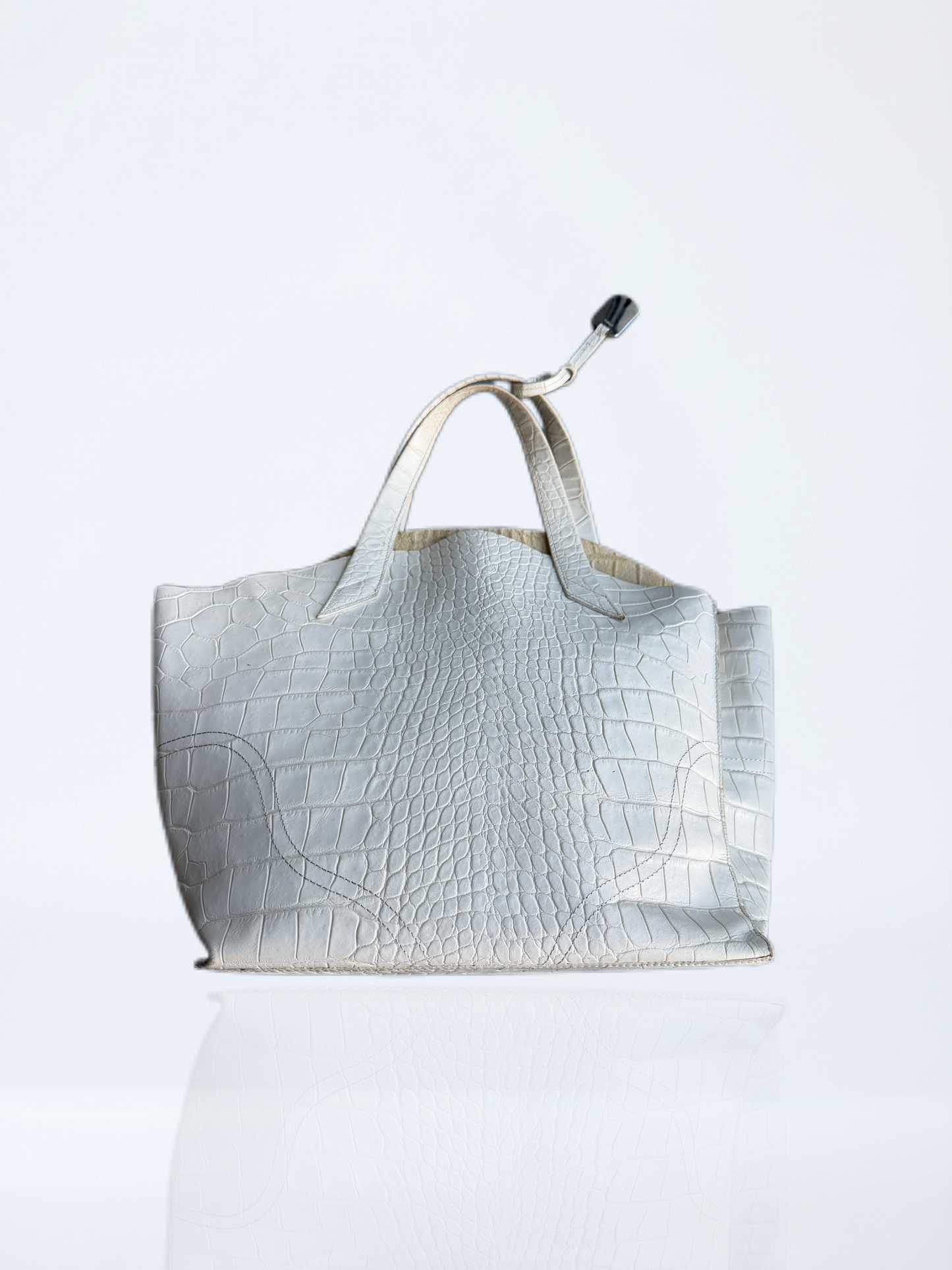 Furla Croc-Embossed Leather Tote Bag / White