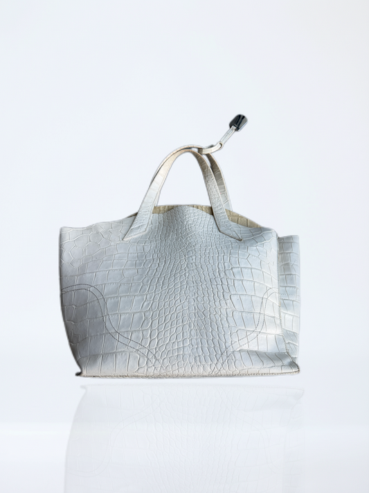 Furla Croc-Embossed Leather Tote Bag / White